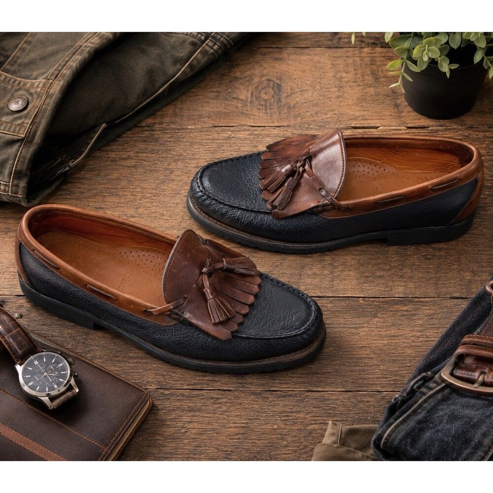 Allen Edmonds Loafers Shoes Mens Sz 10 D Leather Black Brown Nashua Moccasin